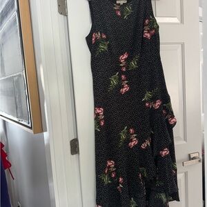 Sandra Darren Black and Pink Floral High Low Dress